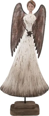 Obrázek produktu pro Clayre & Eef Dekorativní figurka Anděl 19x6x42 cm Bílé hnědé dřevo