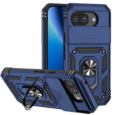 Produktbild von Google Pixel 10A Hülle mit Schiebe Kamera Schutz und Ringhalter Ständer Robust Rüstung Schutzhülle für Google Pixel 10A Blau