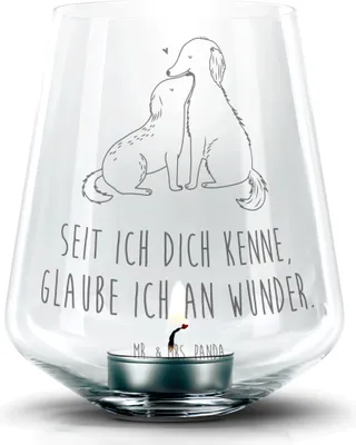 Produktbild von Mr. & Mrs. Panda Kerzenhalter Hunde Liebe - Transparent - Geschenk, gravur glas, Vertrauen, Hund, Windlicht, Teelichthalter, Optimitisch, Wunder, Herz, Kerzenglas