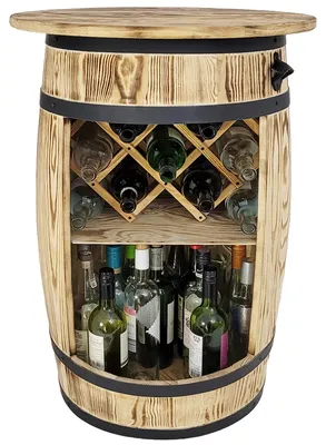 Image de Étagère rustique en bois pour bouteilles d'alcool avec plateau de bar