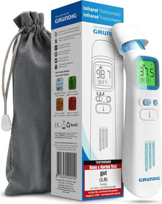 Produktbild von Grundig Fieberthermometer kontaktlos Infrarot Hochpräzise Ohr Stirn Objekte und Baby blitzschnell messen