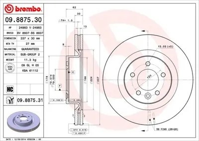 Produktbild von 2x BREMBO Bremsscheibe 09.8875.31 für LAND ROVER Range Rover Sport (L320) 62mm