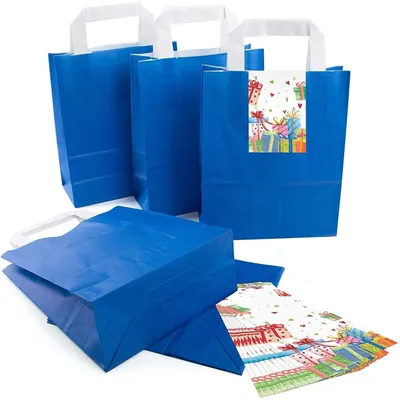 Produktbild von Logbuch-Verlag 5 blaue Papiertüten mit Henkel 18 x 8 x 22 cm + bunte Geschenk Aufkleber - Geschenktüten Geschenkverpackung aus Papier Weihnachten Geburtstag10 Stück