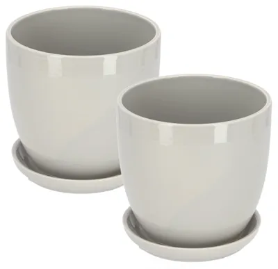 Image de KOTARBAU® : Pot de fleurs en céramique, pot intérieur pour fleurs et plantes, diamètre 15 cm, gris, lot de 2