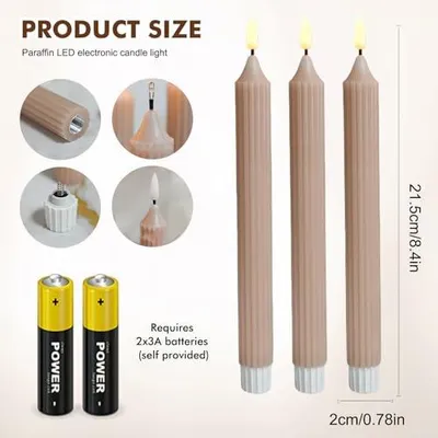 Produktbild von LED Stabkerzen 3 Stück mit Timer, Echtwachs, Deko für Hochzeit, Weihnachten