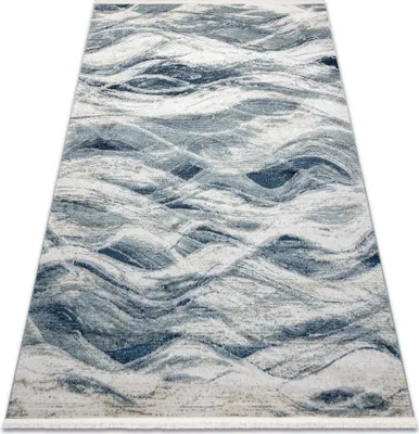 Produktbild von DISTIN 0849A marineblau / blau / weiß moderner Teppich - Wellen, Vintage, Fransen Blau 80x150 cm