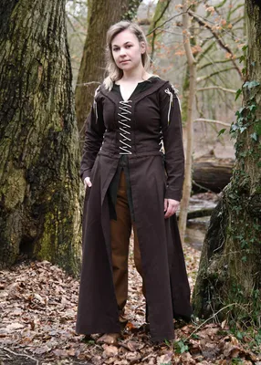 Immagine prodotto di Abito medievale Marit con lacci, marrone - abito medievale vichingo LARP in cotone - costume - abbigliamento medievale taglia: XXL