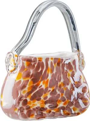 Produktbild von Gilde Glasart, Skulptur, Vase, "Handtasche", Glas, braun, klar, rosa, weiß, VE 2, L. 8 cm, B. 17,5 cm, H. 21,5 cm Höhe: 21.50 cm Breite: 17.50 cm Tiefe: 8.00cm 55499