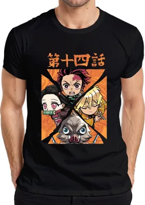 Immagine prodotto di Maglietta Kimetsu no Yaiba Tanjiro Nezuko Zenitsu Inosuke Chibi Gift Uomo, Nero, XXL