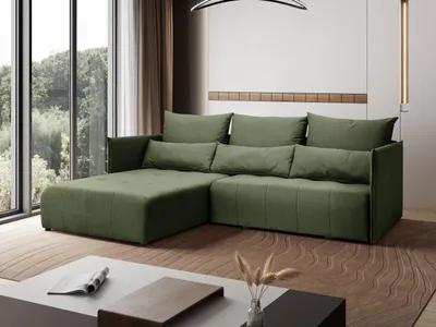 Produktbild von Margaret Hadas24 Ecksofa L Form Hanna 246 x 188 cm mit Schlaffunktion und Bettkasten, 4 Sitzer, Bettzeugablage, Sofa, Eckcouch, grün links