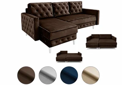Produktbild von Elegantes Ecksofa Lux mit Schlaffunktion und Bettkasten Braun L-Form Glamour Skandinavisch Sofa 227x144 cm DL-Automatik Schlafsofa 140x200 cm