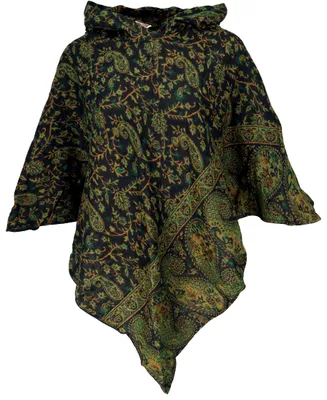 Produktbild von Flauschiger Poncho mit Kapuze, Goa Hippie Boho Poncho - Schwarz/lemon, Damen, Polyacryl, Jacken, Mäntel & Ponchos