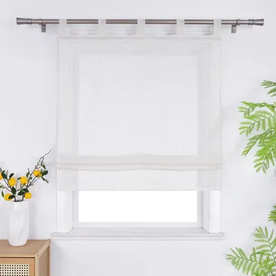 Produktbild von Joyswahl Raffrollo in Leinenoptik Raffgardine mit Schlaufen Landhausstil Vorhang für Küche Wohnzimmer Luftdurchlässig Beige BxH: 80x130cm