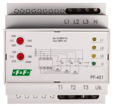 Image de Interrupteur de phase automatique avec réglage du seuil de déclenchement, pour utilisation avec des contacteurs, 6 modules, PF-451,