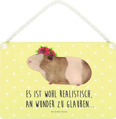Produktbild von Mr. & Mrs. Panda Schild Meerschweinchen Weisheit DIN A4 - Gelb Pastell - Geschenk, Türschild, Lustige Sprüche, Wandbild Holz, holzbild, Wunderland, kleine aufmerksamkeit