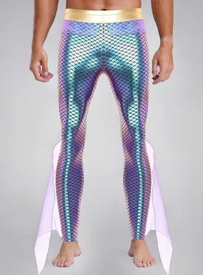 Produktbild von Herren Meerjungfrau Kostüm Hose Dehnbar Gr M Merman Fischschuppen Karneval Halloween Fasching Party Show Cosplay