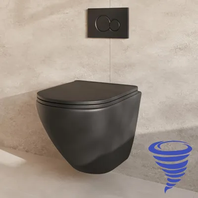 Produktbild von Wand-WC mit Unterputzspülkasten - Rund Schwarz - Betätigungsplatte Rund Schwarz - Linea