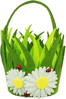 Produktbild von HAAC 2 Deko Filzkorb Ostern Osterkorb Osternest rund mit Blumen 20,5 cm x 12 cm