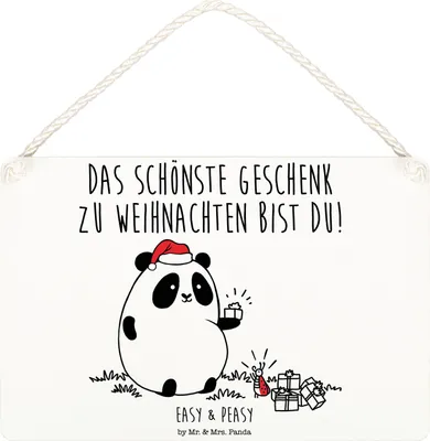 Produktbild von Mr. & Mrs. Panda Schild Panda Weihnachtsgeschenk DIN A3 - Weiß - Geschenk, kleine aufmerksamkeit, Wandbild Holz, Holzschild, Türschild, holzbild
