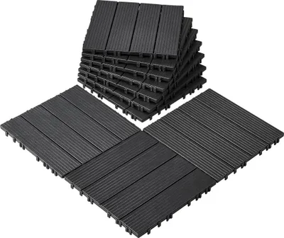 Immagine prodotto di Piastrelle ad incastro per terrazze, confezione da 10, 30 x 30 cm, plastica per veranda, grigio scuro