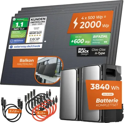 Produktbild von SOLARWAY Balkonkraftwerk 2000 Watt Duo | EcoFlow STREAM Max 3840 Wh Batterie Set