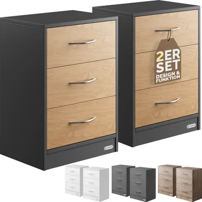 Immagine prodotto di CASARIA® Comodino Set da 2 54x39x28cm in Legno 3 Cassetti Camera Letto Tavolino da Notte Comodini Antracite