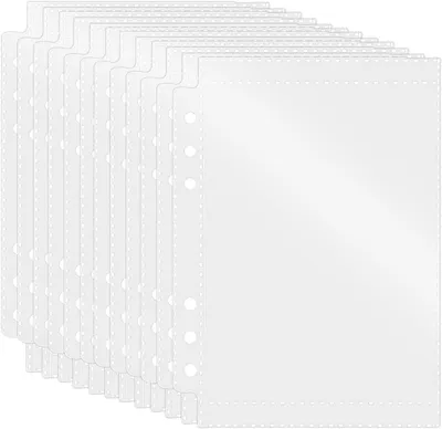 Produktbild von Ordner A6-Ringbuchfächer, 50 Stück, PVC 6-Loch-Ordnerhüllen, wasserdichte Kunststoff-Ordnerordner ohne Reißverschluss, transparente Hüllen für Ringbüc