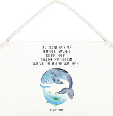 Produktbild von Mr. & Mrs. Panda Schild Walfisch Thunfisch DIN A5 - Transparent - Geschenk, Lustige Sprüche, Holzschild, holzbild, Wal, Tunfisch, kleine aufmerksamkeit, Wandbild Holz