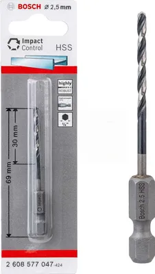 Produktbild von Bosch Professionel HSS Metall Bohrer 2,5 mm 1/4 Hex IMACT CONTROL Sechskant Schaft