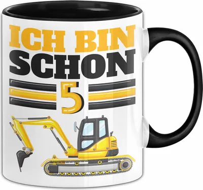 Produktbild von 5. Geburtstag Geschenk Tasse Becher Jungs Bagger Ich Bin Schon 5 (Schwarz)