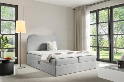 Produktbild von Boxspringbett Schlafzimmerbett DARLIN 140x220cm Stoff Gerra Hellgrau