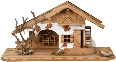 Produktbild von Holzhaus Krippe 45 x 21 cm Holz Haus Krippe Landhaus Weihnachten Dekoration