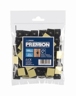 Obrázek produktu pro PREMION PREP00026 - Kabelová příchytka samolepící černá 19 x 19mm 100ks