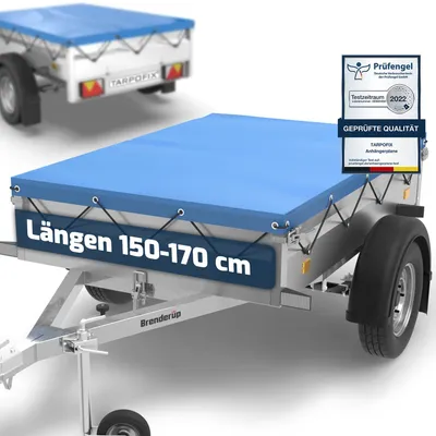 Produktbild von Tarpofix® Anhänger Plane 150 x 100 cm inkl. Planenseil | Anhängerplane Flachplane aus PVC PLANENMATERIAL | Verstärkte Brenderup Anhänger Plane für DDR PKW Hänger | Abdeckplane Anhänger Abdeckung Blau