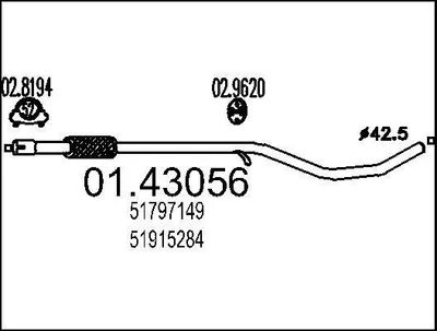Produktbild von MTS Abgasrohr Auspuffrohr für FIAT PANDA (169) Vorne 01.43056