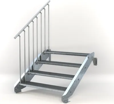 Produktbild von Stahltreppe 4 Stufen bis Höhe 84 cm, Laufbreite : 110 cm Geländer links ST 3 (31 / 9 mm schmal)