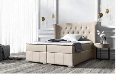 Produktbild von Elegantes Polsterbett 160x200 MAXIMO – hellbeige + Gratis-Topper
