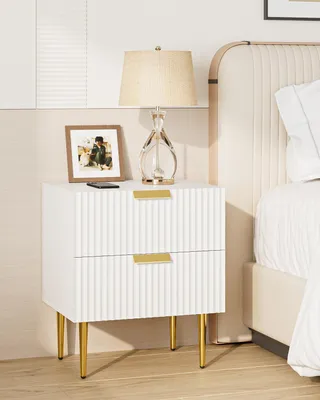Imagen del producto de Mesita de noche de madera blanca, con 2 cajones, de 50x40x60 cm, para dormitorio