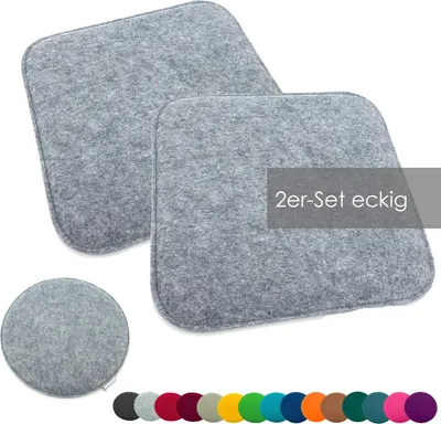 Produktbild von heimtexland ® Sitzkissen Set Filz Stuhlkissen Stuhlauflage Filzkissen Stuhl Polster Kissen Typ631 2er Set 35 x 35 cm Eckig Hellgrau