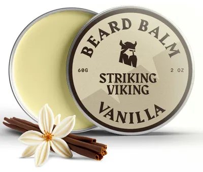 Produktbild von Striking Viking Bartbalsam für Männer, Bartpflege und Styling mit leichtem Halt, mit Sheabutter, Bienenwachs und Jojobaöl, 59 ml, Vanilla