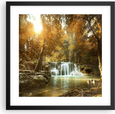 Produktbild von Gerahmtes Poster - Schwarzer Rahmen - Park Wasserfall Wasser - 40x40 cm - Wand Bild - Wanddeko - Wandbilder - Kunstposter - Wandposter - Bilderrahmen - Bilder - Kunstdruck - Wandbild - P2BAC40x40-3789