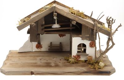 Holz Krippenstall, Weihnachtskrippe mit Licht 38 * 18 * 21cm