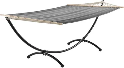Produktbild von Hängematte mit Gestell grau 150 x 300 cm Hängesitz Hängeschaukel Hängematte