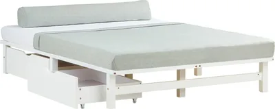 Image de Cadre de lit 140x200 cm avec Matelas 2 tiroirs Blanc Lit en bois massif Lit double Lit palette Lit d'enfant Sommier à lattes