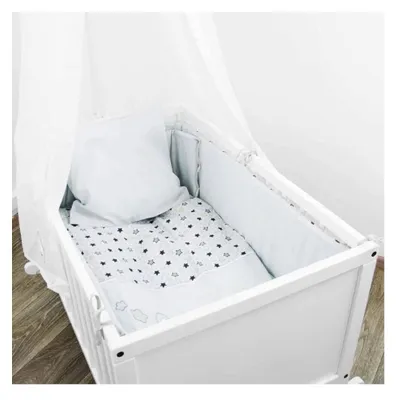 Produktbild von ALVI Wiegen-Set 80×80 – Baby Bettset mit Bettwäsche, Nestchen & Himmel – Motiv Sterne