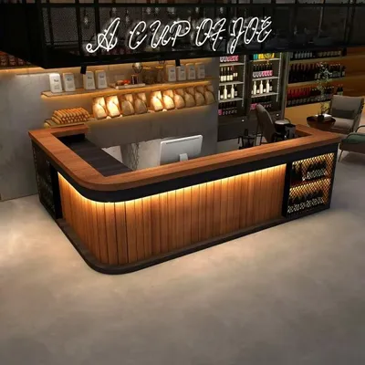Produktbild von Bartresen, Empfangstheke in Holzoptik (mit Ecke) – Holzmaserungsdesign, geeignet für Bar, Restaurant & Café Braun 200x60cm 【Hutaohei 200 ZJ60】