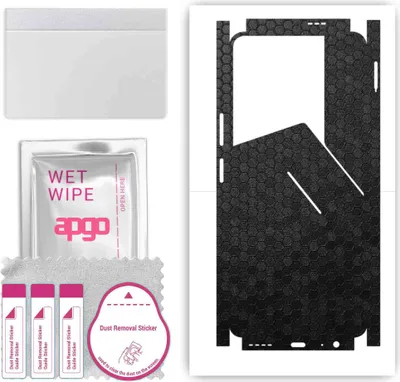 Produktbild von apgo Rückseite + Seiten Schutzfolie, Skin, kompatibel mit Tecno Pova 5 Pro, Hinten Displayschutzfolie aus Vinylfolie, kratzfest, einfache Montage - Schwarze Honigwabe