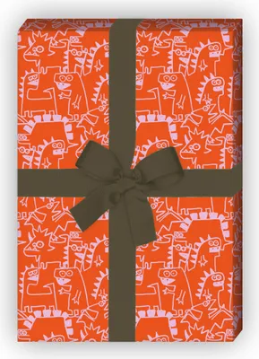 Produktbild von Monster cooles Geschenkpapier mit Doodle Dino Monstern, orange - G11903, 32 x 48cm