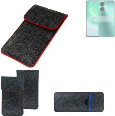 Produktbild von K-S-Trade Handy Schutz Hülle kompatibel mit Tecno Camon 19 Schutzhülle Handyhülle Filztasche Pouch Tasche Case Sleeve Filzhülle dunkelgrau roter