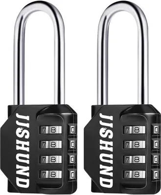Produktbild von Schwarzes 4-stelliges Metallschloss mit langem Bügel